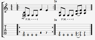 Guitar Tab notation demonstrating tremolo picking