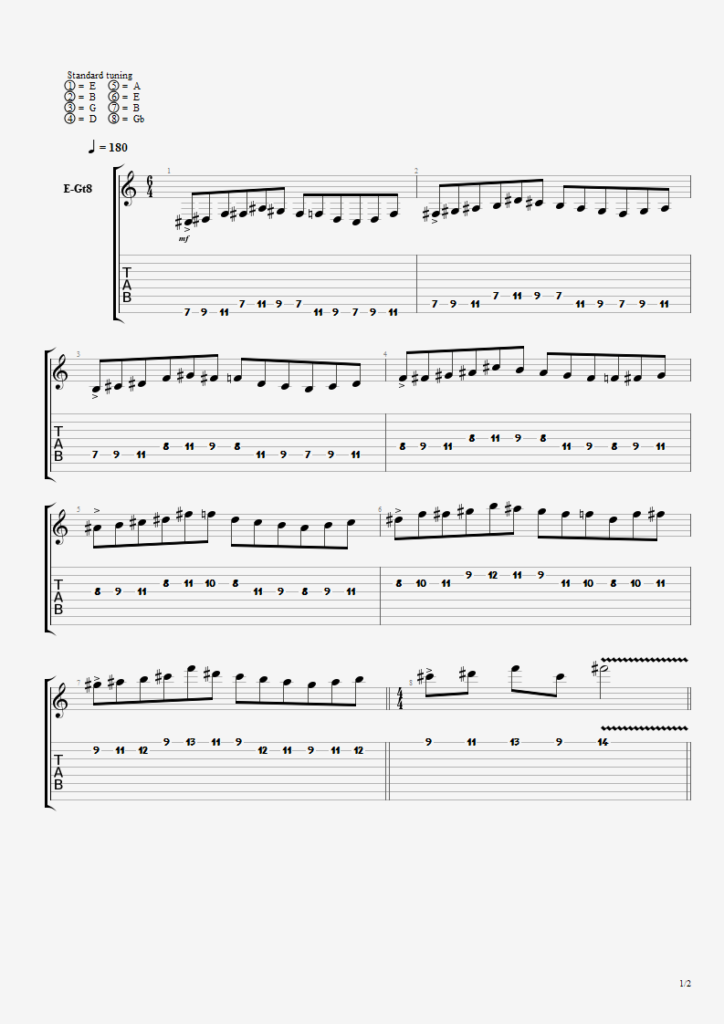Tablature showing a warmup sequence for guitar