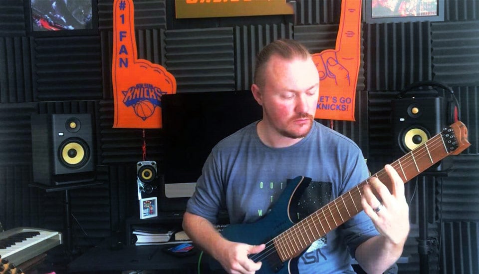 CJ from Strings of Rage Practicing 7 String Guitar Chords